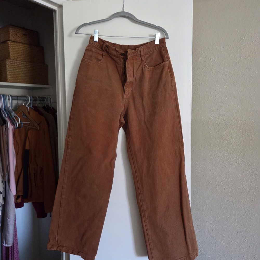 Los Angeles Apparel High-Rise Wide-Leg Jeans — Rust Brown